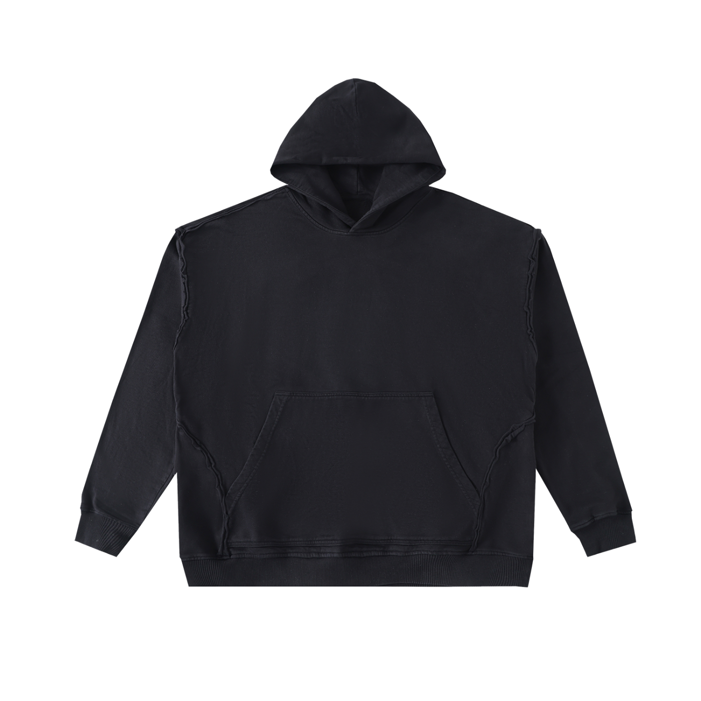Raw-Seam Enzyme Washed Hooded Sweatshirt