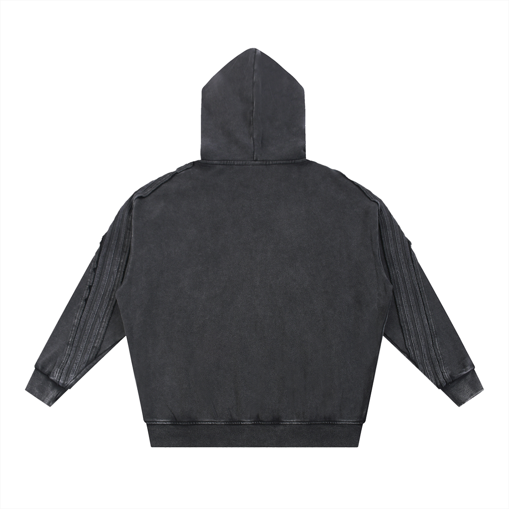 Snow Washed Tape Raw Edge Zip Hoodie