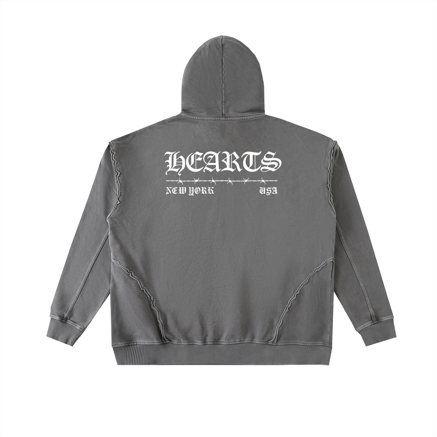 Raw-Seam Enzyme Washed Hooded Sweatshirt
