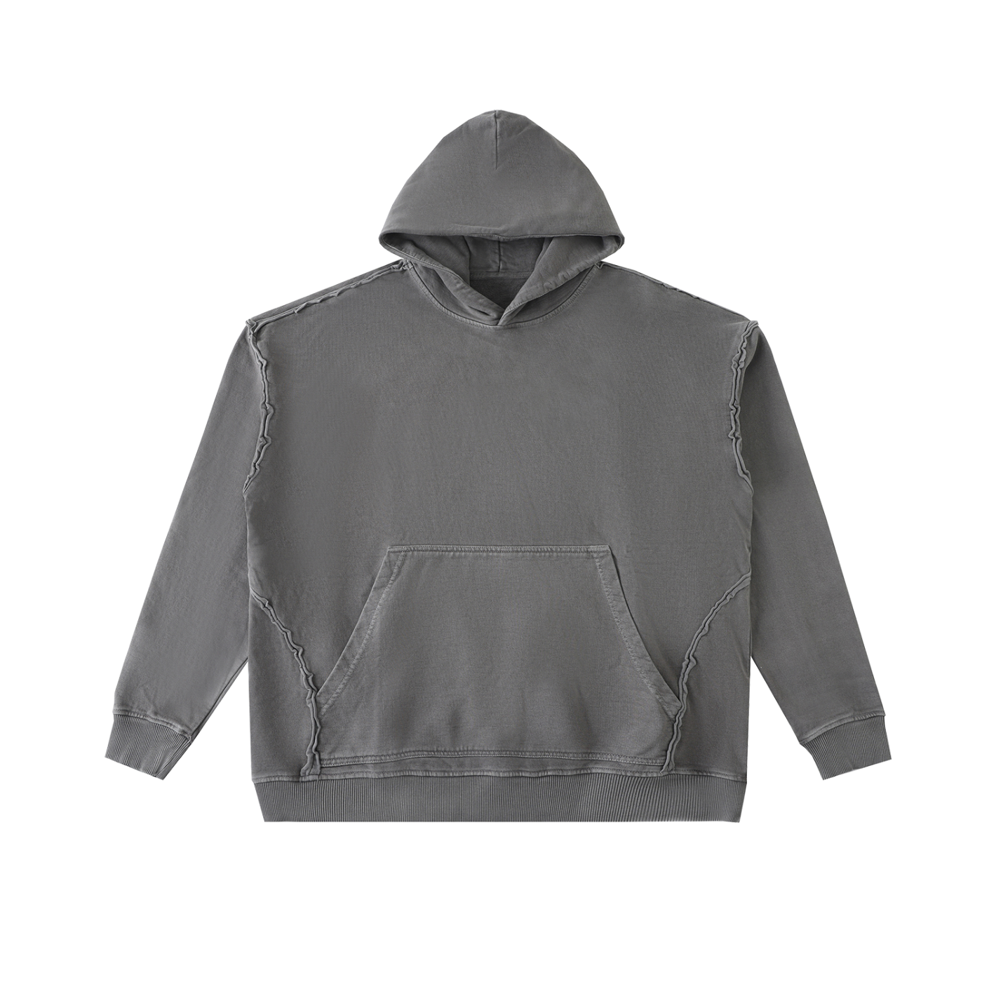 Raw-Seam Enzyme Washed Hooded Sweatshirt