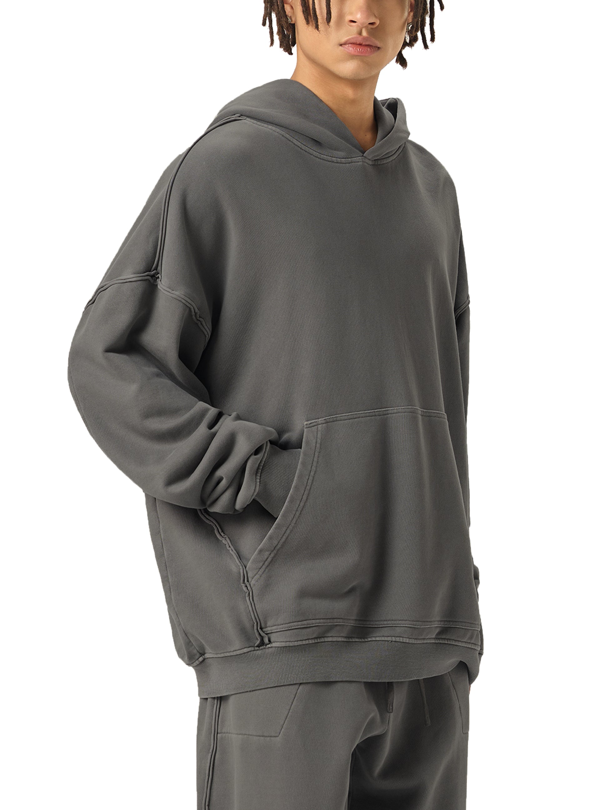 Raw-Seam Enzyme Washed Hooded Sweatshirt