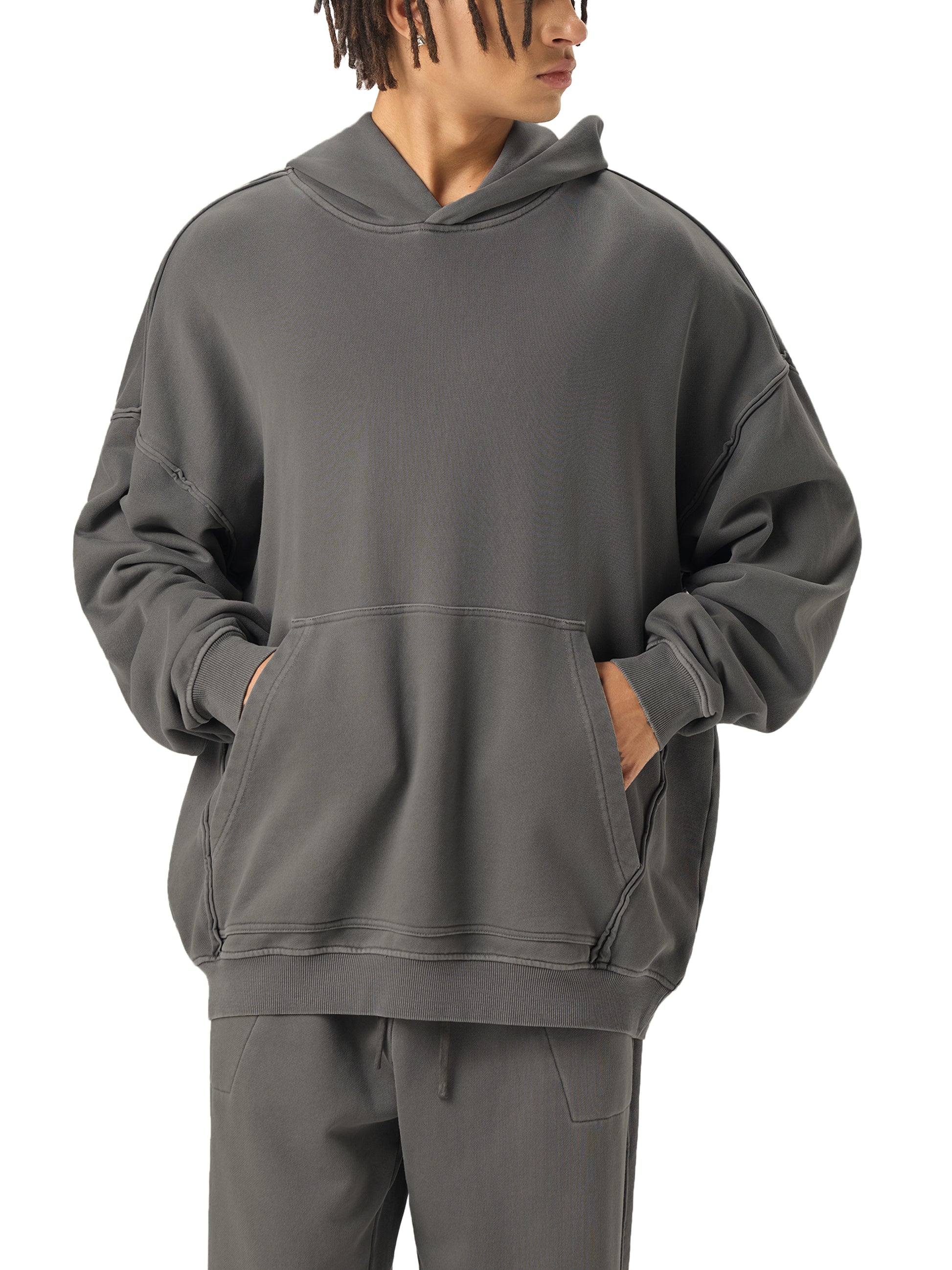 Raw-Seam Enzyme Washed Hooded Sweatshirt